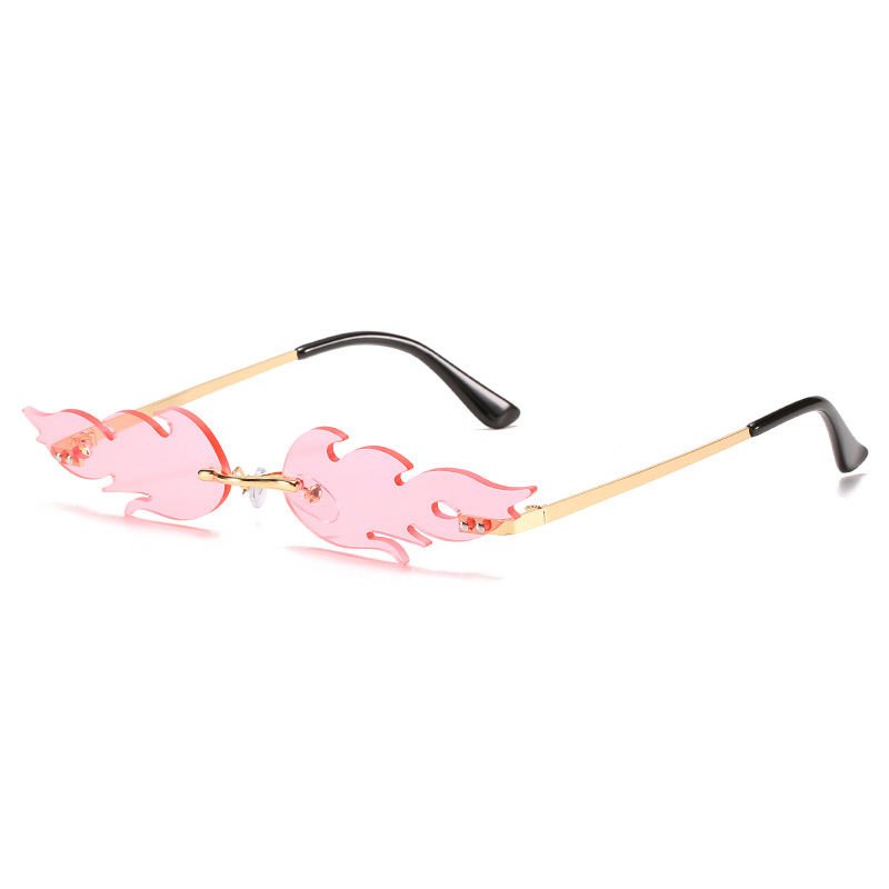 European American Stylish Trendy Flame Shape Rimless Sunglasses for Women Candy Colors Frameless Party Glasses UV400 Metal Legs