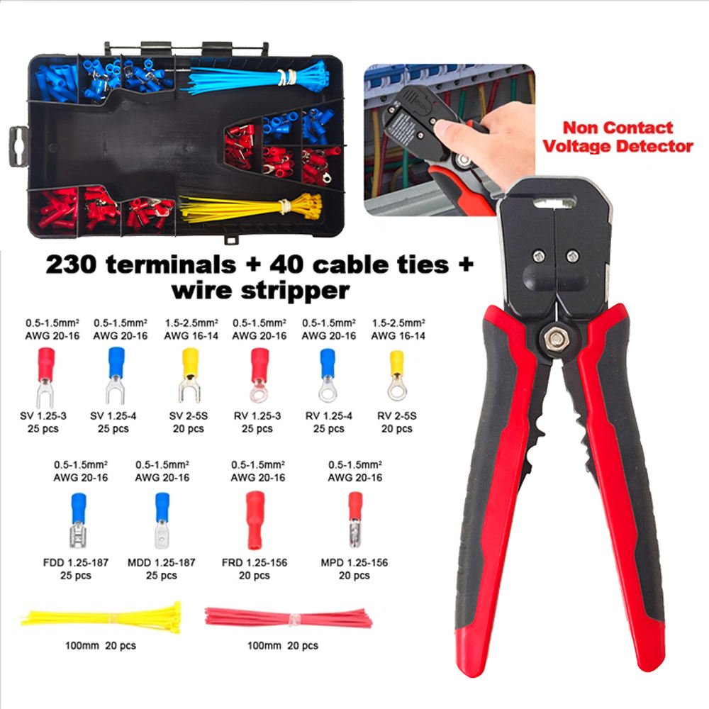 10-24 AWG Cord End Bootlace Ferrules Self Adjusting Automatic Cable Cutter Crimper Wire Stripper Tool Plier Set