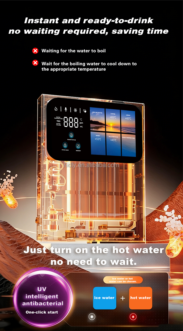 New Arrival Multifunctional Intelligent UV Smart Temperature Adjustment Hot and Cold Wall Mounted Pipeline Water Dispenser