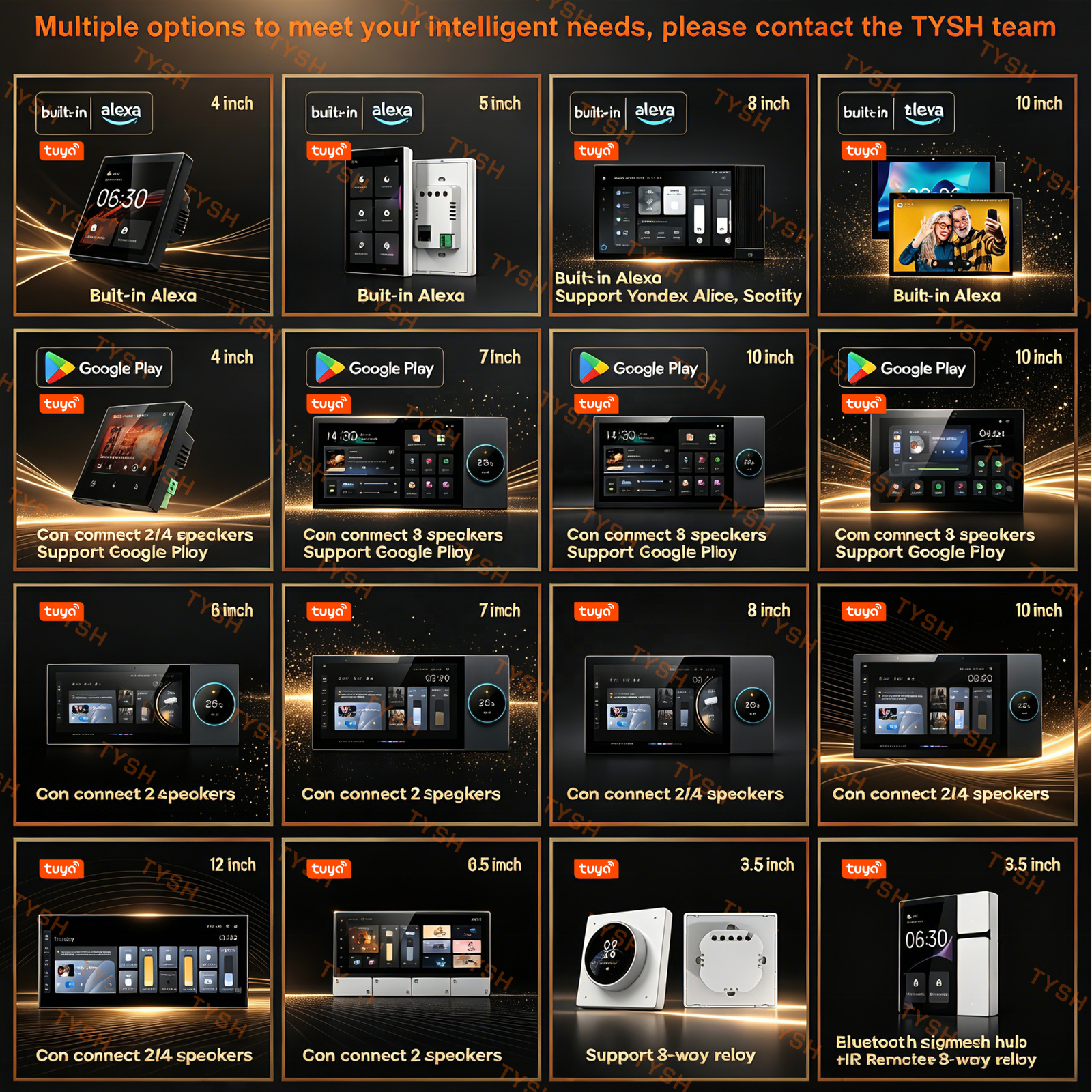 TYSH Zigbee 6.2 Inch Smart Control Panel Uk/eu Connectivity 4 Speakers 3 Gang Light Control Multi-color Wifi for Home Automation