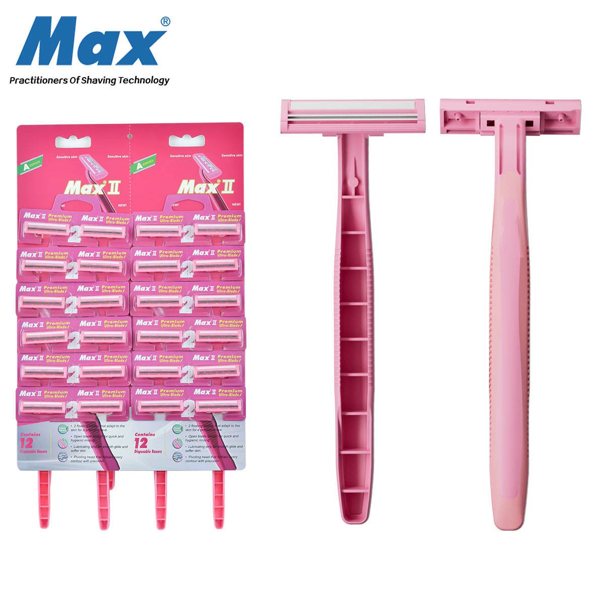 MAX Brand New Design Twin Blade Razor Disposable Shaving Razor for Women with Display Package 24 Pcs/Card