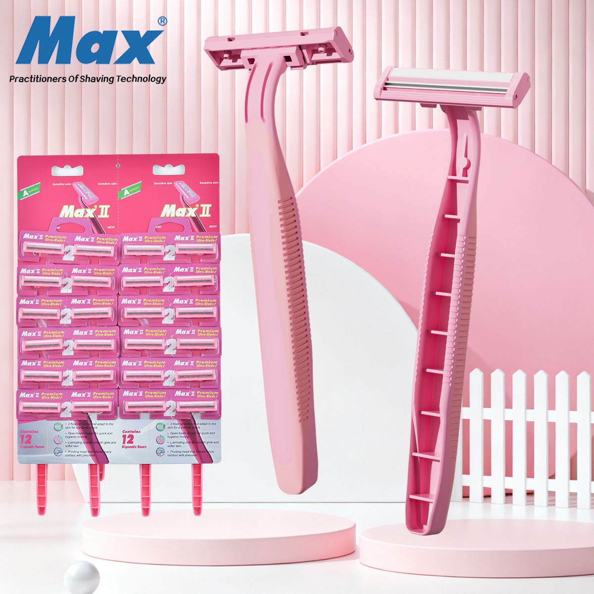 MAX Brand New Design Twin Blade Razor Disposable Shaving Razor for Women with Display Package 24 Pcs/Card