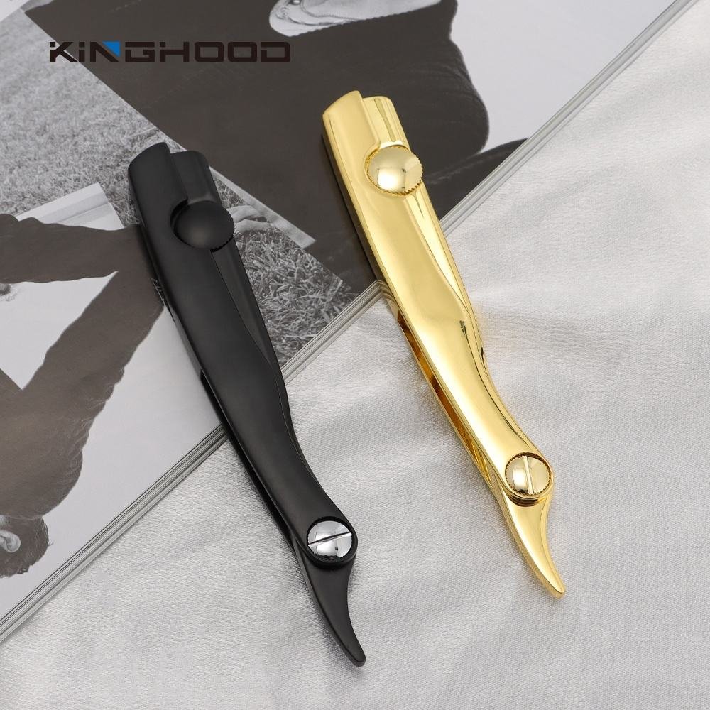 KINGHOOD High Quality Men Grooming Metal Handle Zinc Alloy Black Matte Custom Logo Straight Barber Razor
