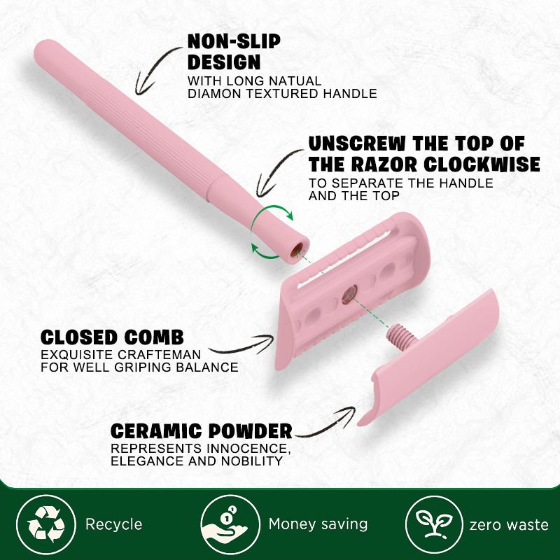Safety Razor with Double Edge Blade and Long Handle for Womens Shaving Razor for Smooth and Precise Shave