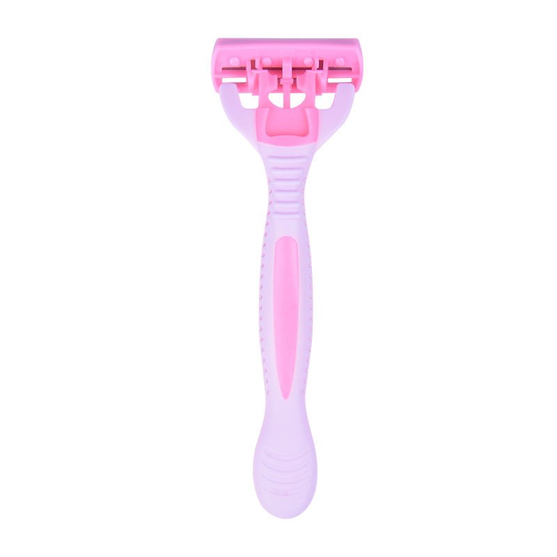 Hot Sale Disposable Women's Hotel Stainless Steel Safety Razor with Six Blades and Rubber Handle Pink