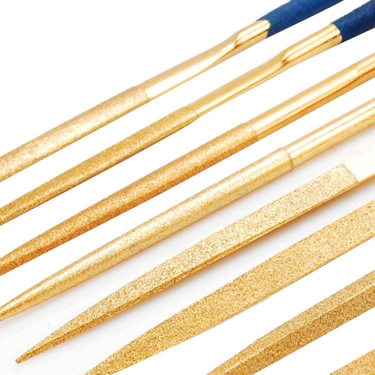 Electroplated Gold Steel Stone File Flat/square/triangular/diamond Round File 3/4/5 mm Titanium-plated Emery Assorted File