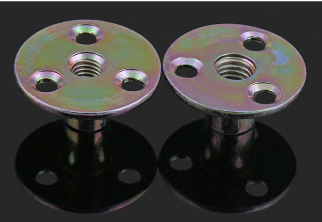 Factory Furniture Nut Zinc Plated Round Base Three Hole Iron Plate T Nut