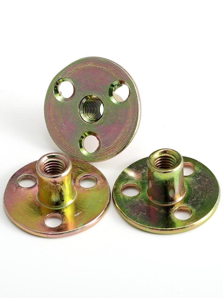Factory Furniture Nut Zinc Plated Round Base Three Hole Iron Plate T Nut