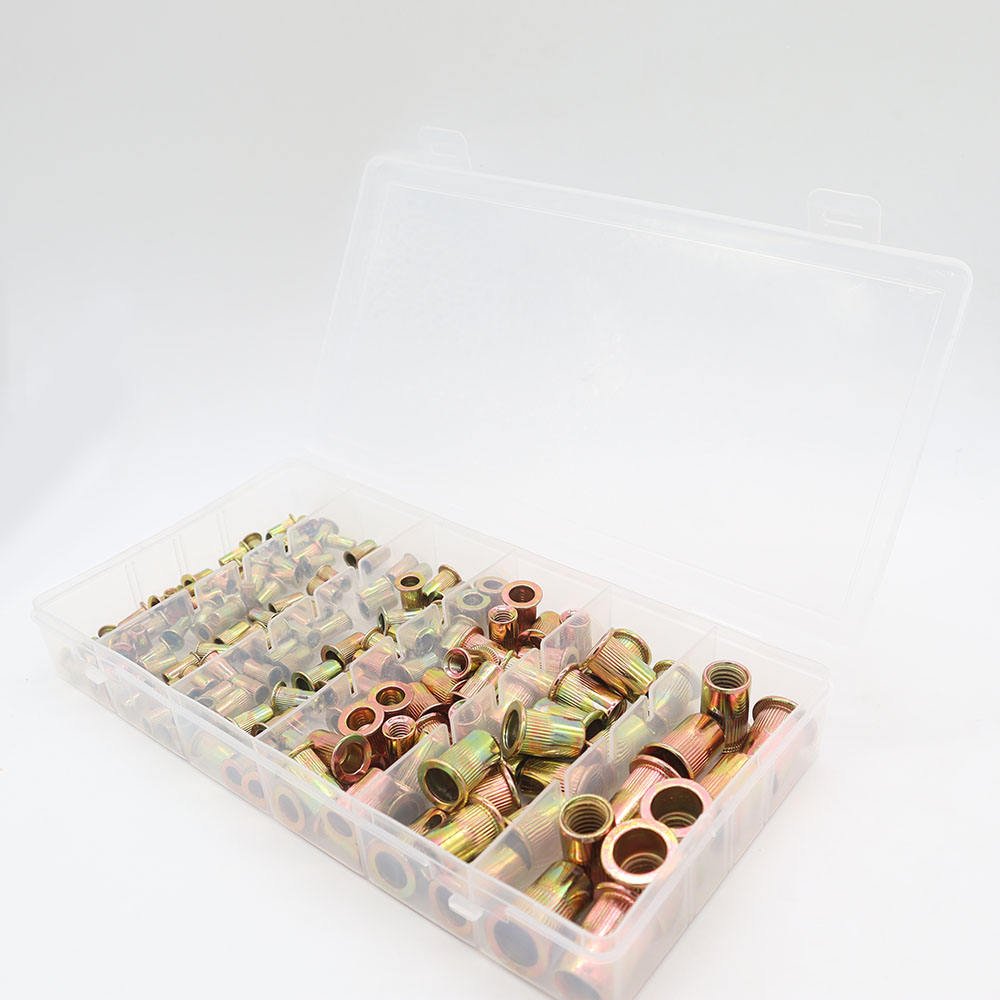 Rivet Nut 220pcs Standoff Nuts Carbon Steel M3-M10 Flat Head Vertical Grain Round Body Knurled Multi Size Standoff Nut Combo Set
