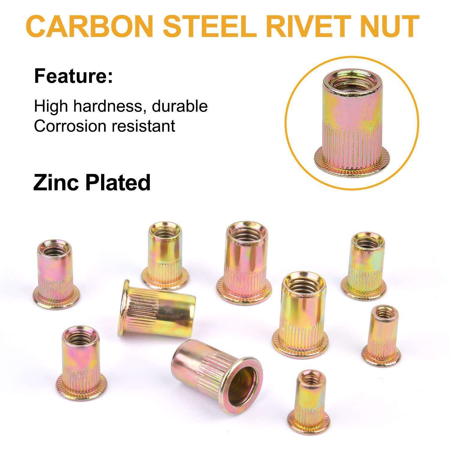 Factory Direct-sale Flat-head Rivet Nuts Carbon Steel Yellow Zinc Plating Class 4.8 6.8 Grade Right Hand Thread M3-M12