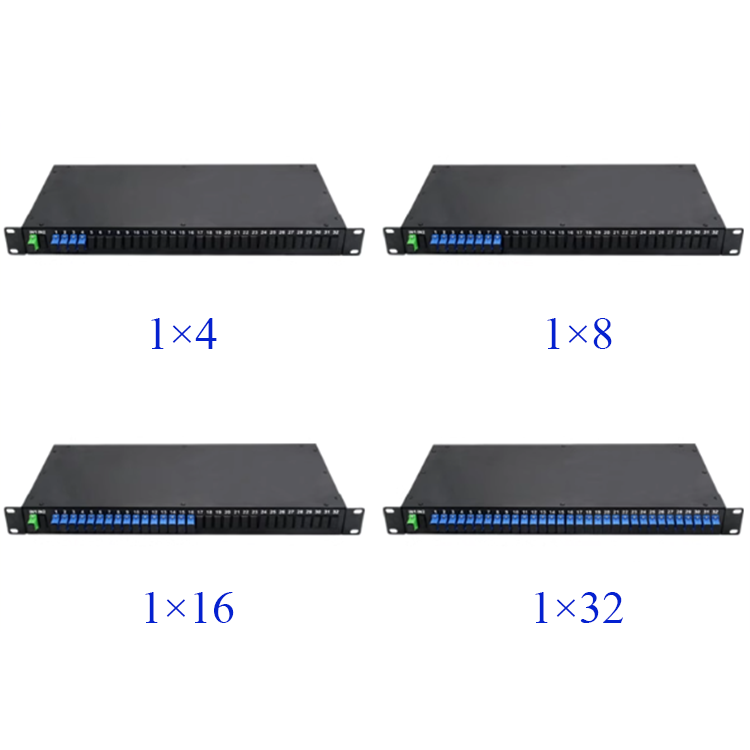 19" 1U Rack Mount PLC Fiber Optic Splitter 1x4 1x8 1x16 1x32 SC/APC Rack-mounted Optical Splitter for FTTH Network
