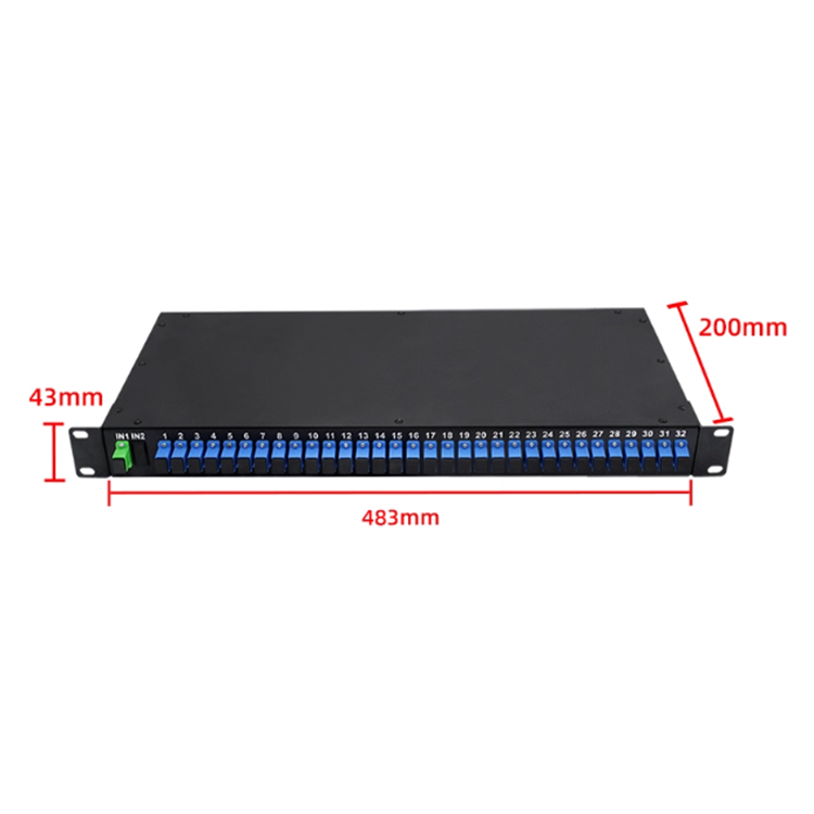 19" 1U Rack Mount PLC Fiber Optic Splitter 1x4 1x8 1x16 1x32 SC/APC Rack-mounted Optical Splitter for FTTH Network
