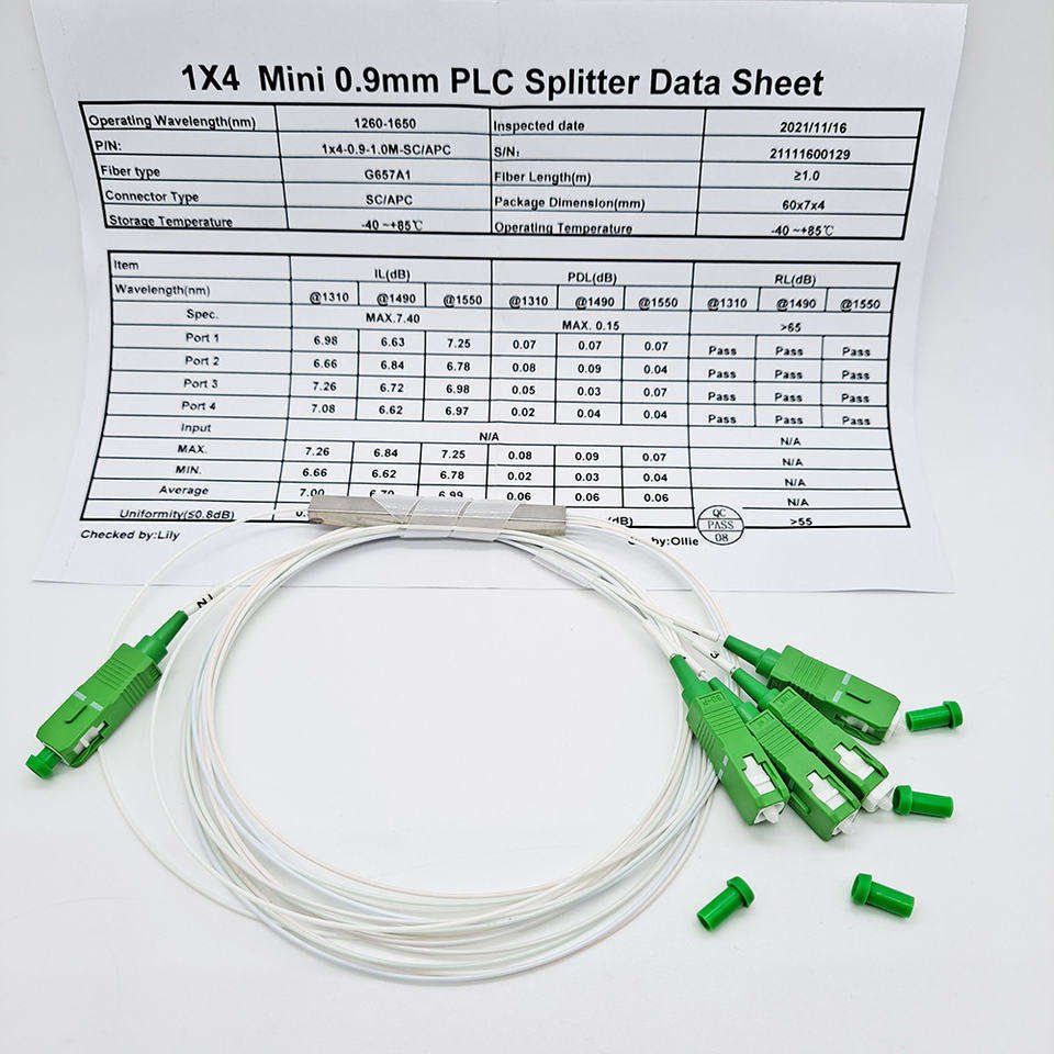Lenew FTTH Factory Supply Steel Tube Type Fiber Optical Splitter Mini 1*4 1m SC APC UPC Fiber Optic Splitter