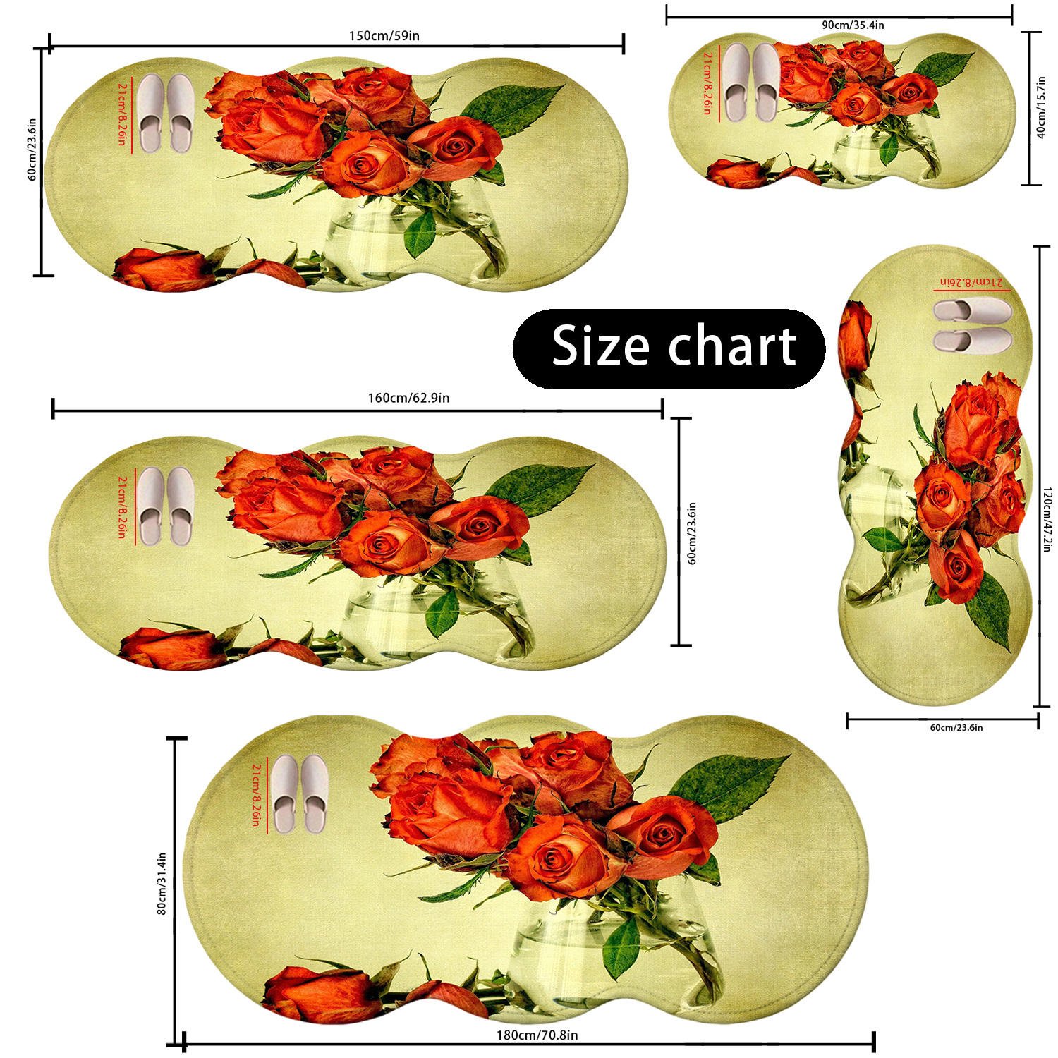 Custom Print Modern Floral Sponge Eco-Friendly Waterproof Non-Slip Flat Pile Thin Polypropylene Backing Bath Mat Factory Direct