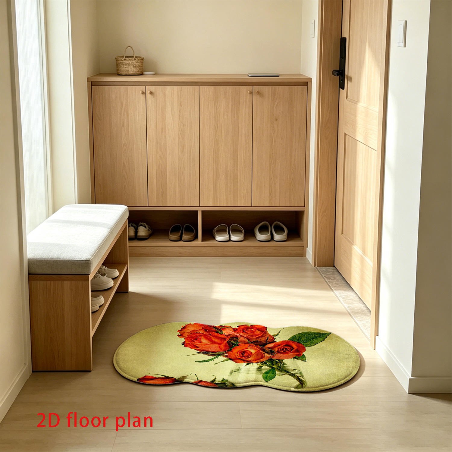 Custom Print Modern Floral Sponge Eco-Friendly Waterproof Non-Slip Flat Pile Thin Polypropylene Backing Bath Mat Factory Direct