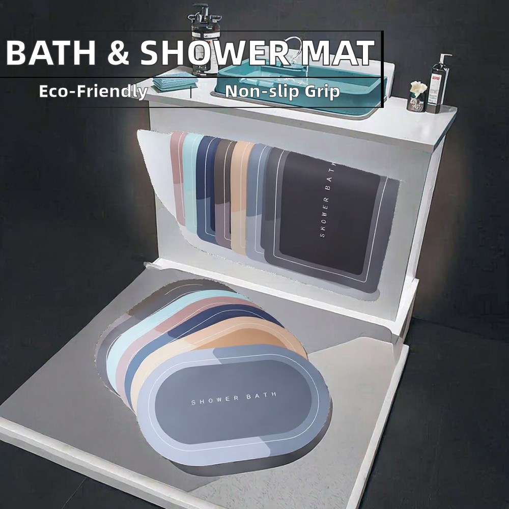 Oval Square Bath Bathroom Rug Anti Non-Slip Water Absorbent Floor Shower Mats Crystal Velvet Carpet with Rubber Door Mat