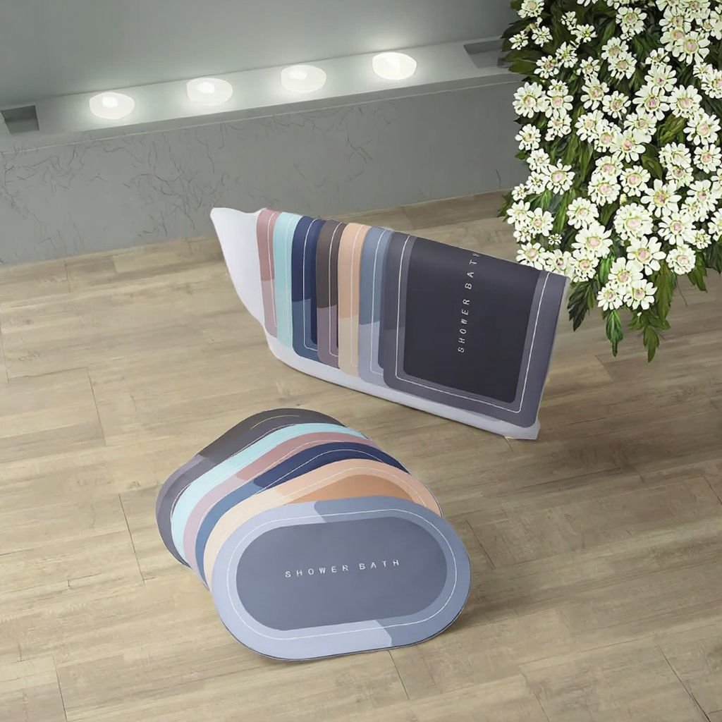 Oval Square Bath Bathroom Rug Anti Non-Slip Water Absorbent Floor Shower Mats Crystal Velvet Carpet with Rubber Door Mat
