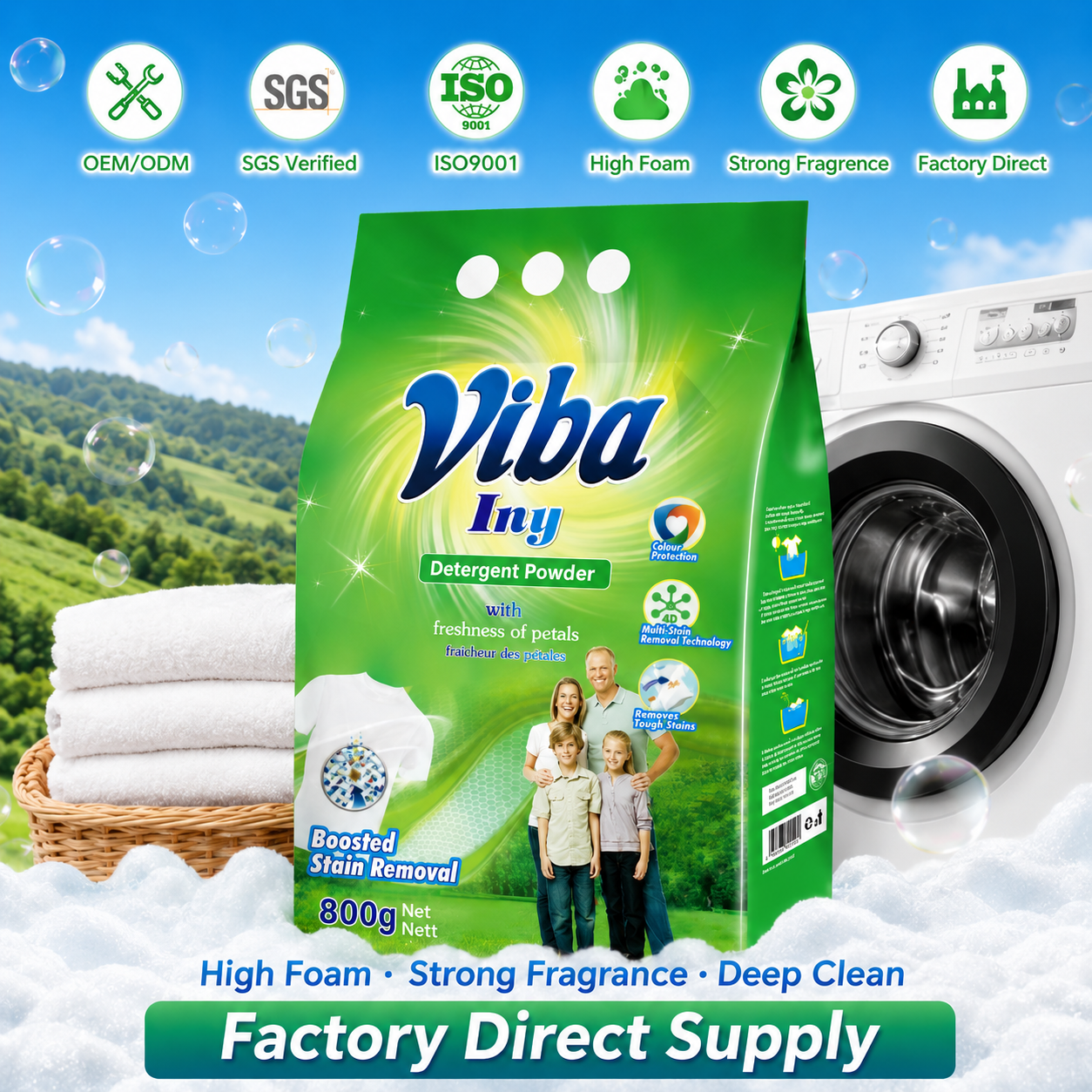 800g 3kg Manufacturer Direct Sale Washing Powder Detergent High Foam Strong Stain Removal Powder Soap Wholesale for Africa