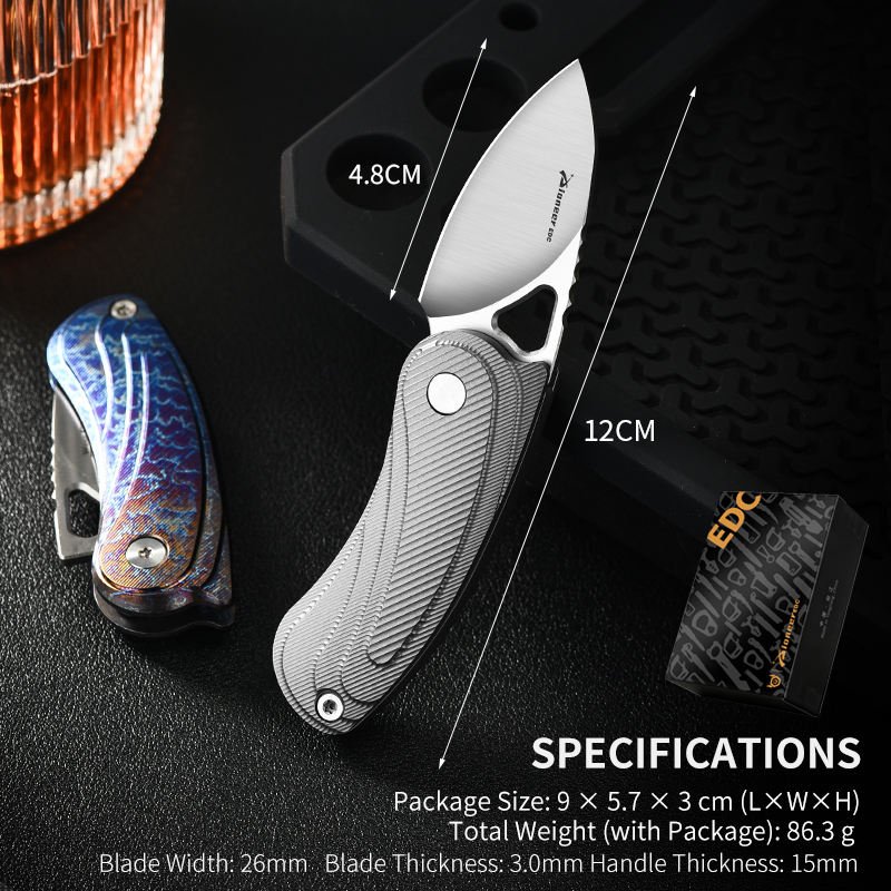 PioneerEDC China Premium Folding Knives 14C28N Steel Folding Knife Titanium Edc Pocket Collectable Small Knife for Safety