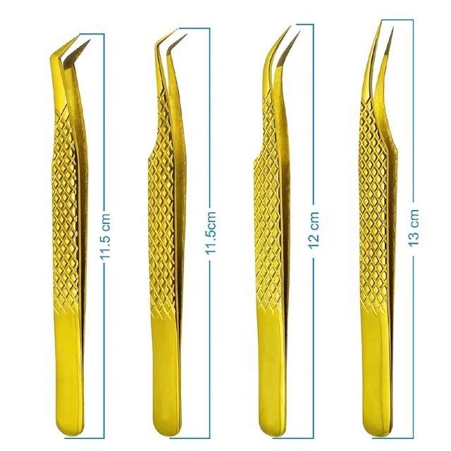 Gold Color Pointed Fiber Stainless Steel Tweezers Eyebrow Tweezer Diamond Grip Custom Logo Offer Custom Packing OEM