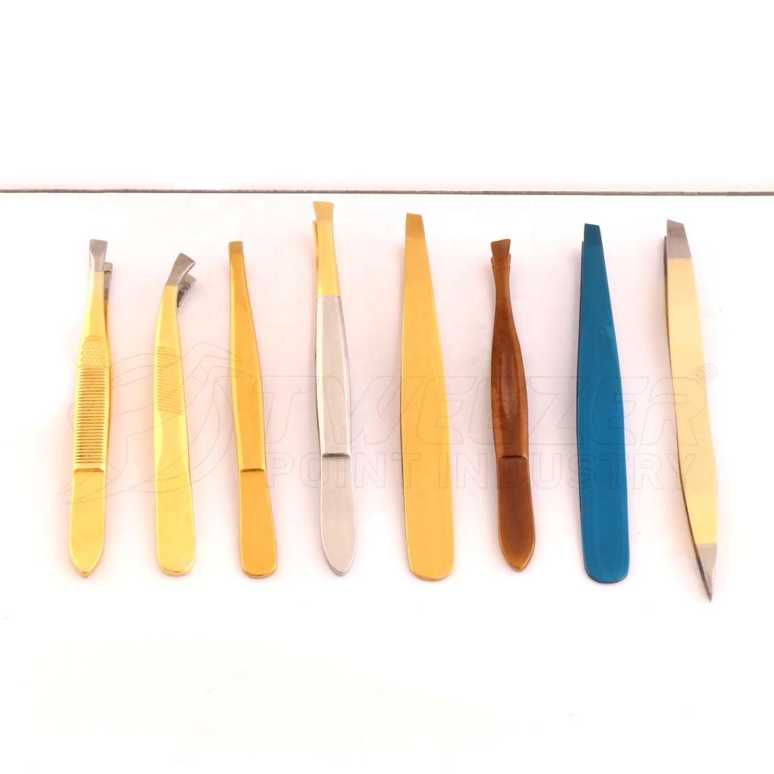 Professional Stainless Steel Eyebrow Tweezers Customized Comb Design Custom Logo Plasma Colors Slanted Tip Custom Packaging Size