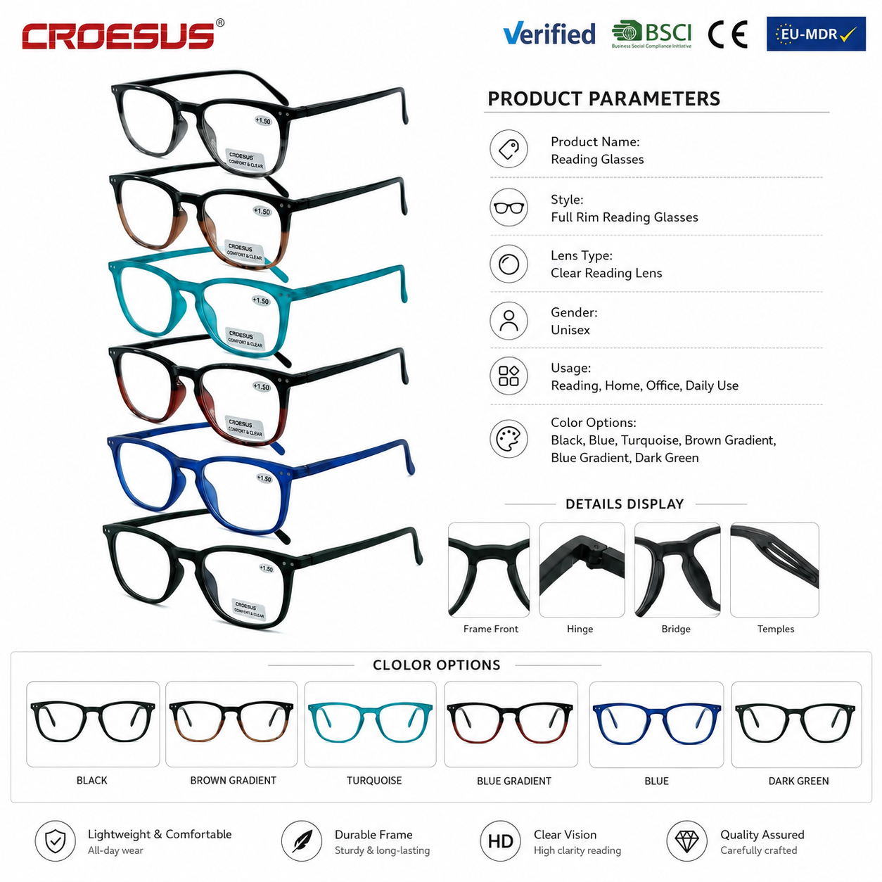 New Lightweight Classic Reading Glasses 1.50 Black Presbyopia Glasses Fashion Men Women Unisex Square PC Frames Reading Glasses