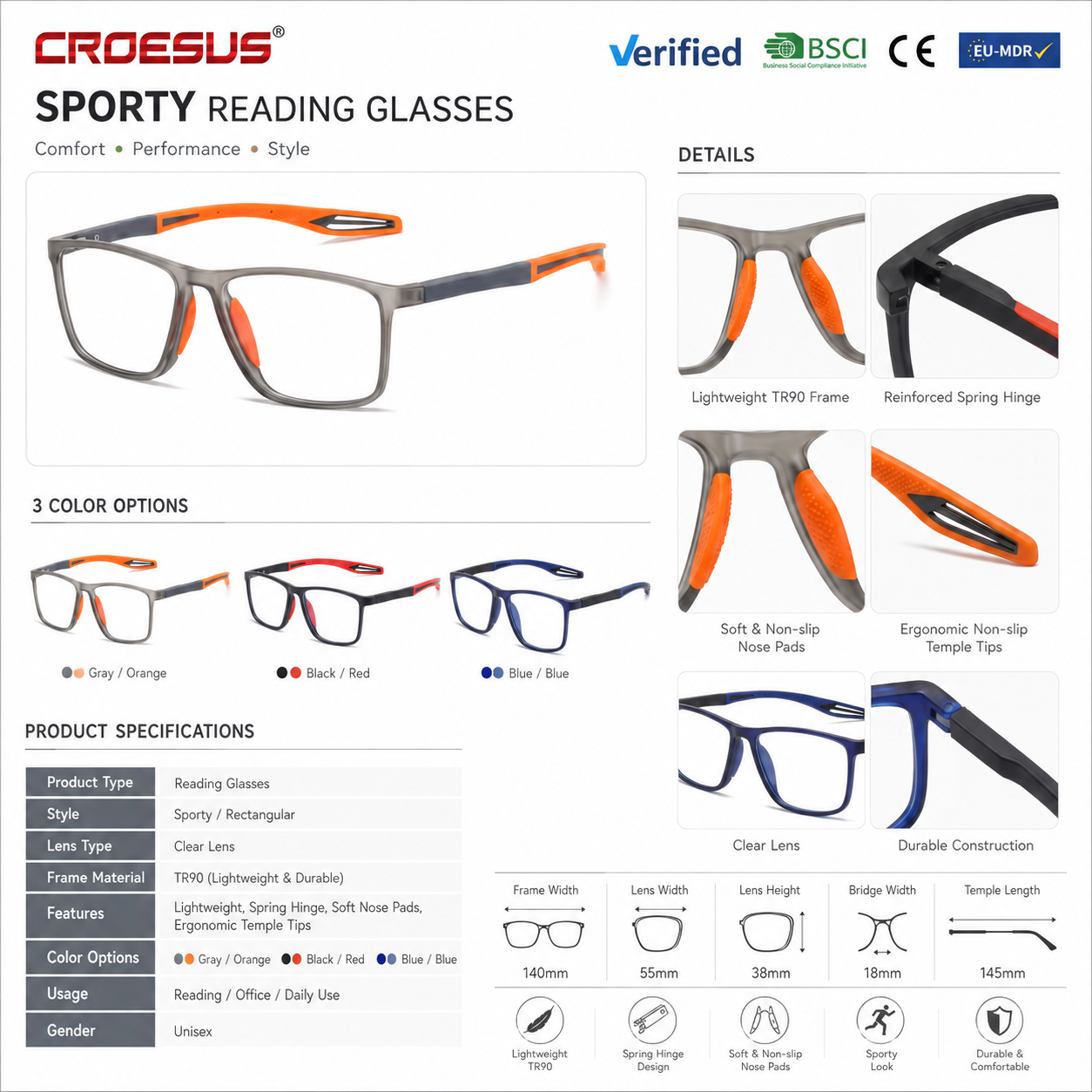 Wholesale Luxury Anti Blue Light Glasses Reading Eye Protection Non Slip TR90 Reading Glasses for Men and Women Outdoor Sports