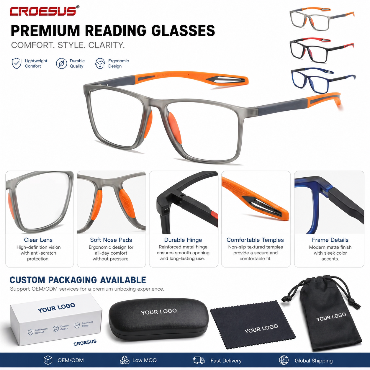 Wholesale Luxury Anti Blue Light Glasses Reading Eye Protection Non Slip TR90 Reading Glasses for Men and Women Outdoor Sports