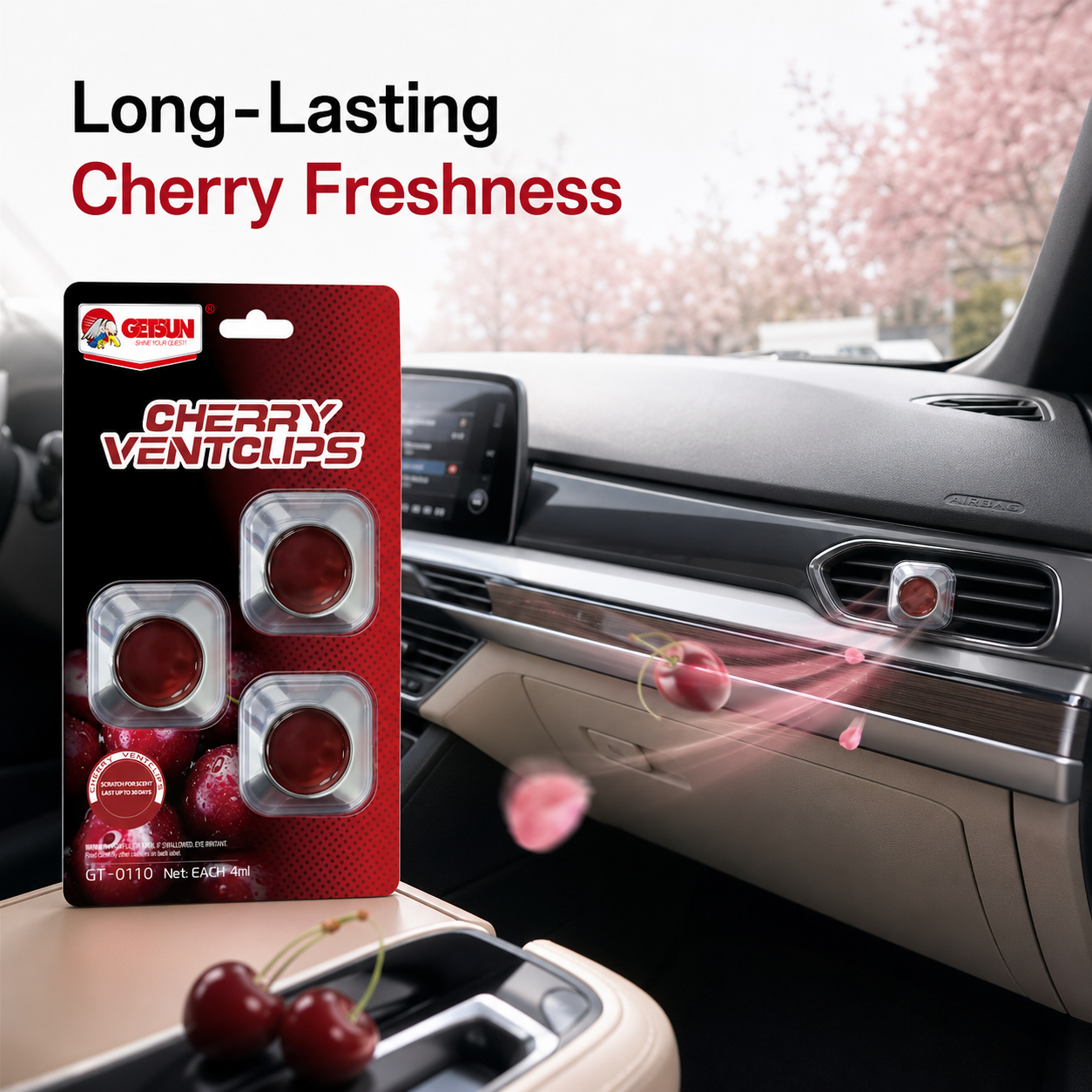 Getsun Air Freshener Vent Clip Car Perfume Odor Eliminator Long Lasting Liquid Scent Aromatherapy Automotive Interior Refill