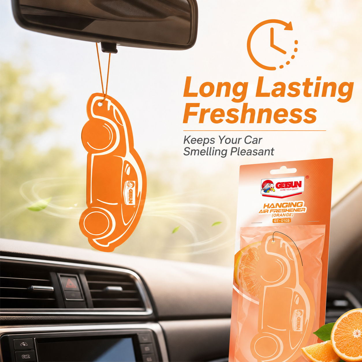 Getsun Orange Hanging Air Freshener Car Perfume Long Lasting Fragrance Paper Card Deodorizer Auto Interior Decor