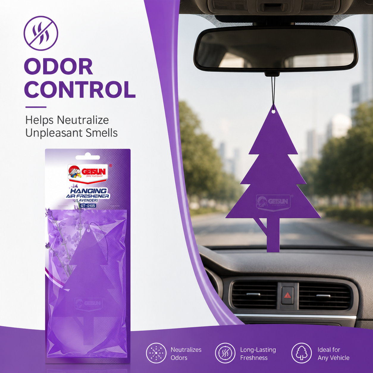 Getsun Vanilla Hanging Air Freshener Car Perfume Long Lasting Fragrance Paper Card Deodorizer Auto Interior Decor