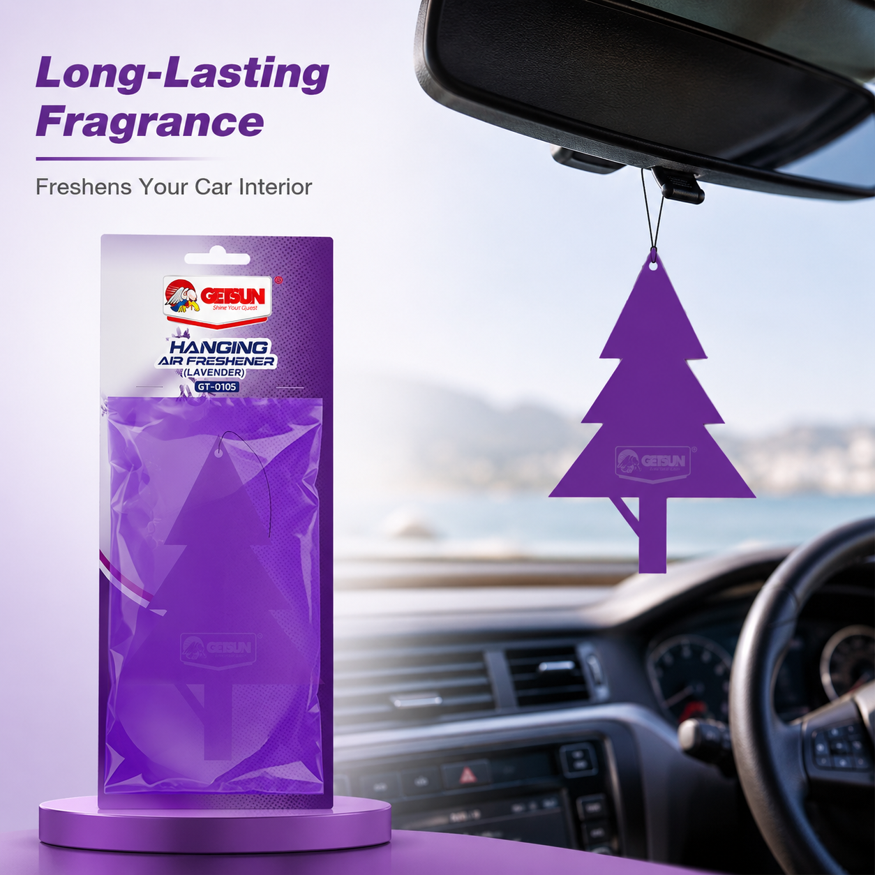 Getsun Vanilla Hanging Air Freshener Car Perfume Long Lasting Fragrance Paper Card Deodorizer Auto Interior Decor
