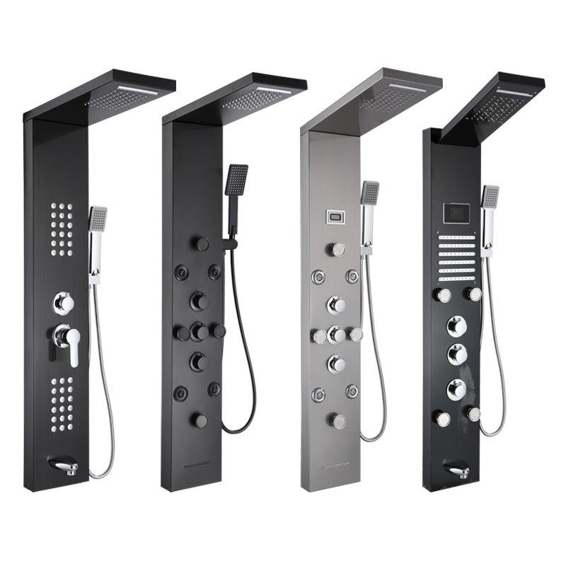 Ares Idealex Brushed Stainless Steel LED Rainproof Shower Panel Tower System Waterfall and Massage Body Jets for Bathroom