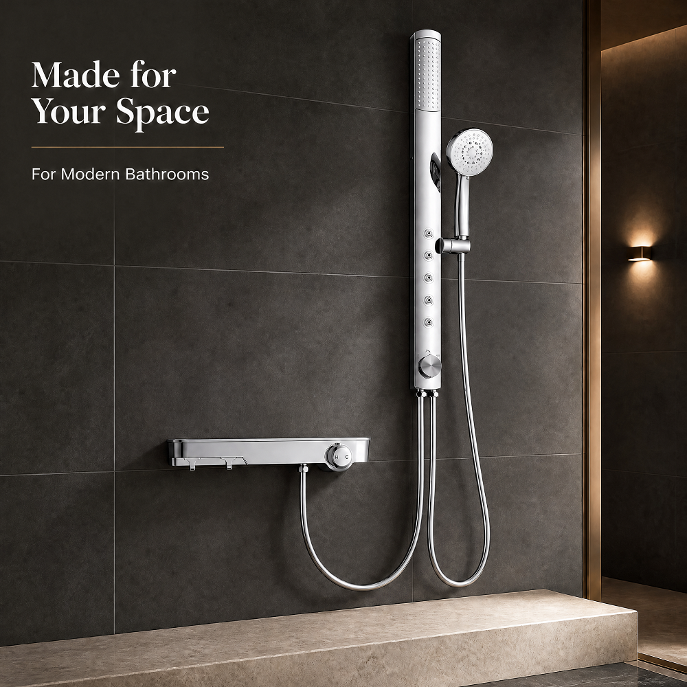Modern Brass Chrome Shower Column System with 5 Body Massage Jets Rainfall Mixer Tap Wall Mounted Shower Set Bathroom