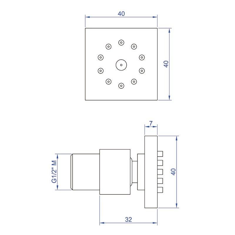Adjustable Square Solid Brass Massage Shower Body Jet for Bathroom Use