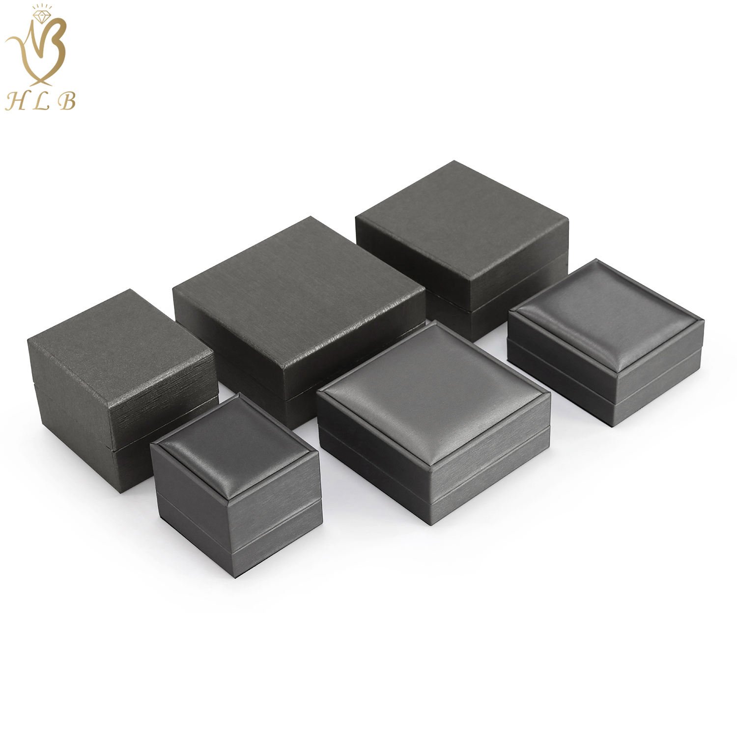Factory Price 24H Shipping Bulk Stock Popular PU Leather Jewellery Box Package Set Grey Ring Necklace Jewelry Package Box