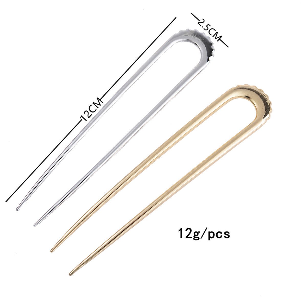 Wholesale 12cm Plain Pan Bun Traceless HairPin Accessories Gold Plate Slide Blonde Metal Hair Stick Clip Fork U Shaped Hair Pin