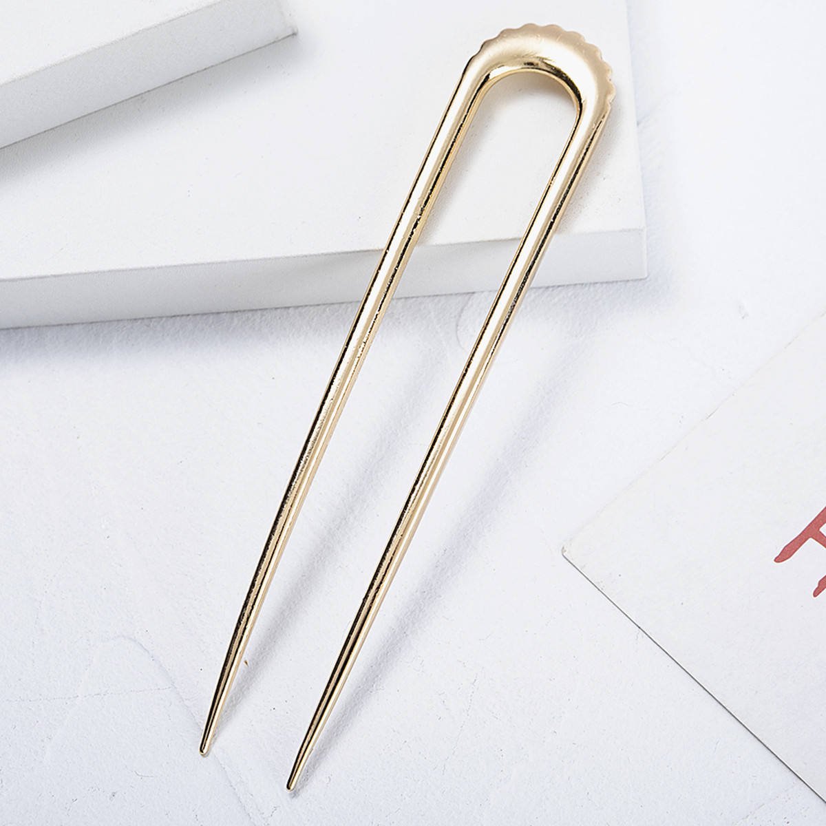 Wholesale 12cm Plain Pan Bun Traceless HairPin Accessories Gold Plate Slide Blonde Metal Hair Stick Clip Fork U Shaped Hair Pin