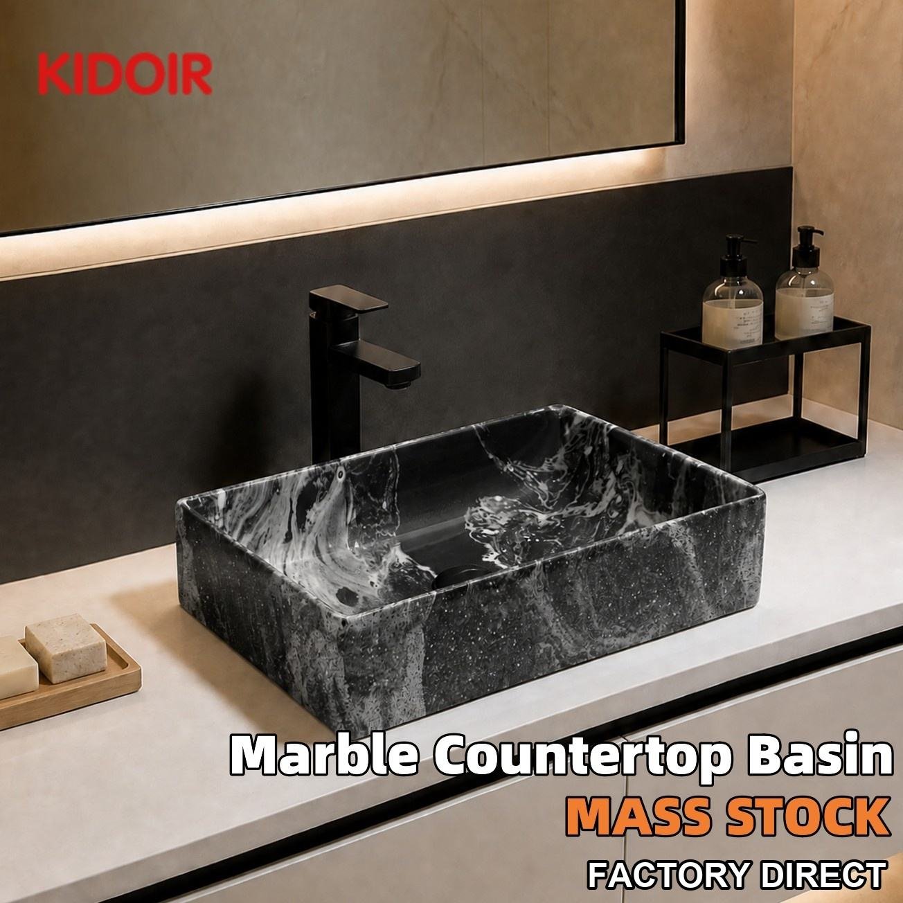 Kidoir Custom Marble Grain Ceramic Tabletop Art Basin Wholesale Designer Bathroom Vanity Vessel Sink for Villa Hotel