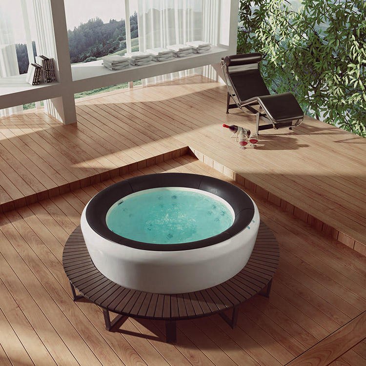 Modern Freestanding Ceramic Bathtub with Pop-up Drainer Oval Surfing Massage Design for Bathroom