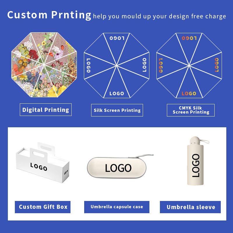 5 Fold Sun Rain Pocket Folding Mini Umbrella Business Gifts UV Protection Personal Umbrellas Custom with logo Printing Gift