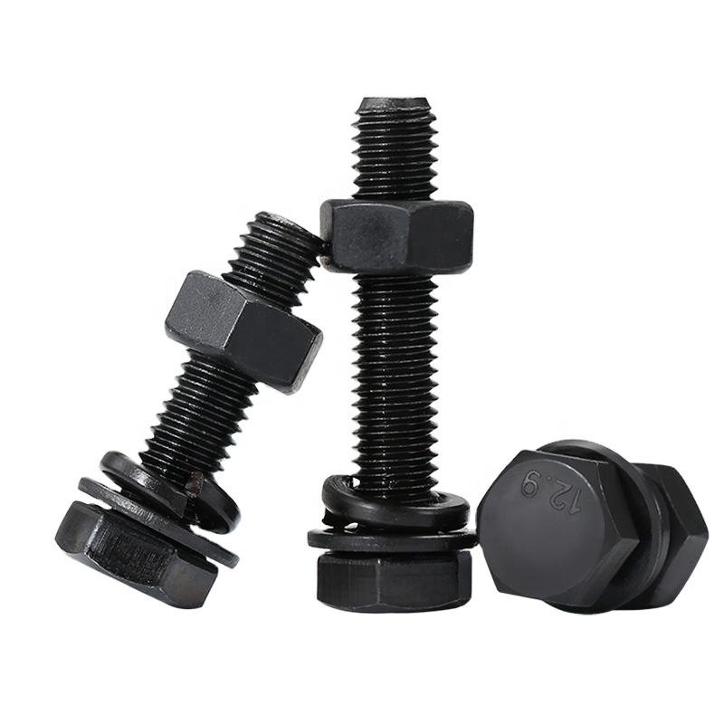 External Hexagon Head Bolt 8.8 Grade Black Oxide Coating Full Thread Hex Bolt Stable Strength Assembly Screw for Wholesale