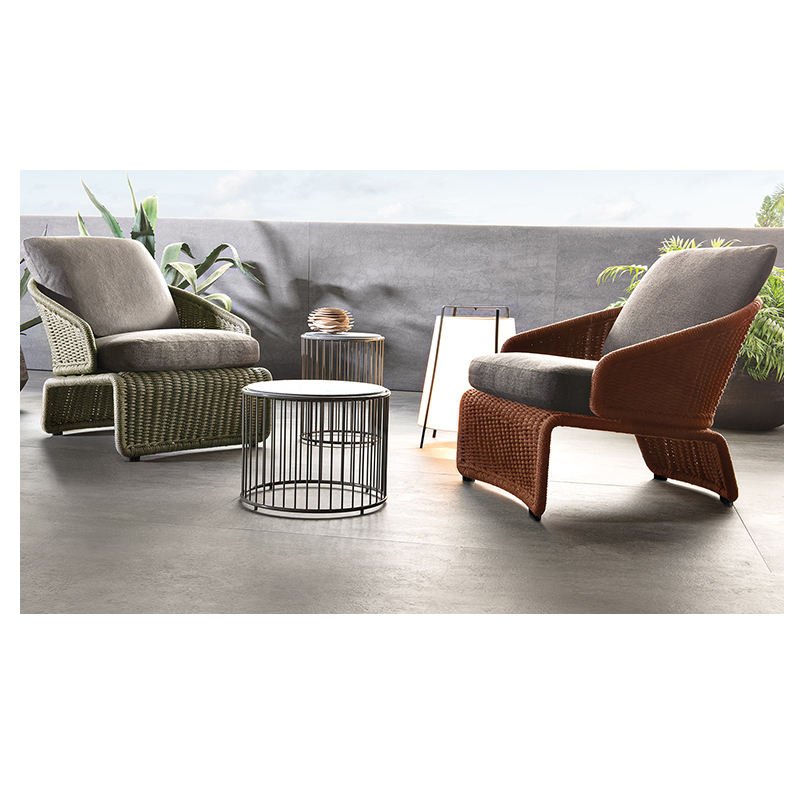 3pcs UV Resistant Outdoor Garden Leisure Set Metal Rope Woven Patio Balcony Pool Table and Chairs for Lobby Waiting