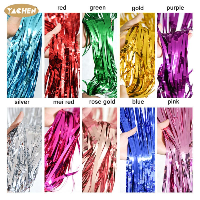YACHEN Birthday Wedding Party Backdrop Decoration 1*2m Metallic Tinsel Foil Fringe Curtains for Party Photo Booth Prop In Stock