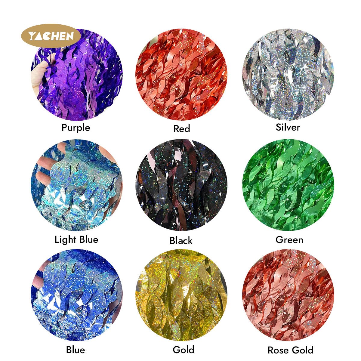 YACHEN 1*2m Laser Curved Wavy Foil Fringe Curtain Laser Metallic Tinsel Backdrop Curtain for Birthday Party Wedding Decoration
