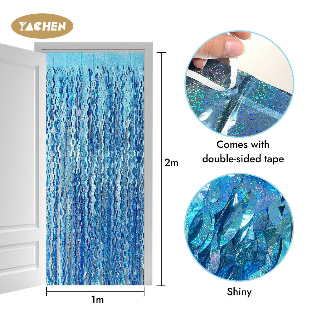 YACHEN 1*2m Laser Curved Wavy Foil Fringe Curtain Laser Metallic Tinsel Backdrop Curtain for Birthday Party Wedding Decoration