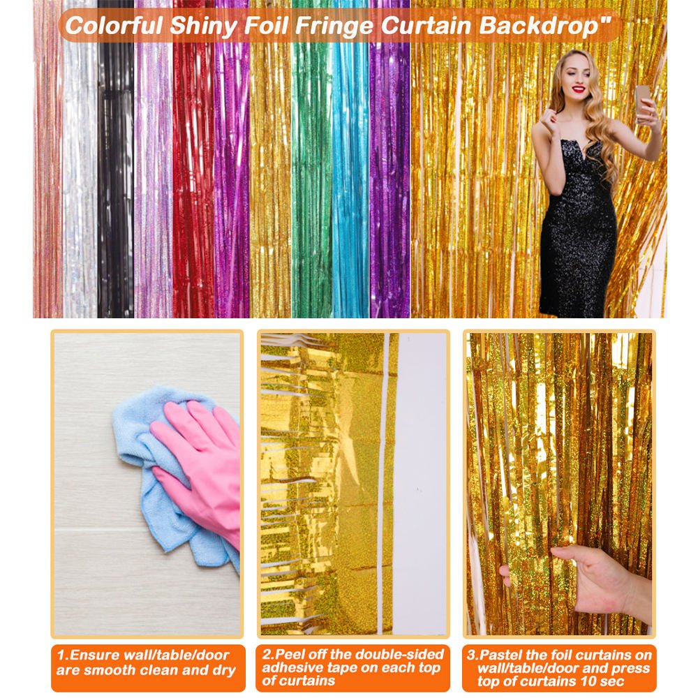 Party Supplies Birthday Wedding Bachelorette Baby Shower Backdrop Decoration 1*2M Pink Metallic Tinsel Foil Fringe Curtains