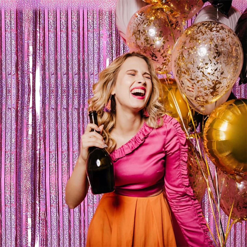 Party Supplies Birthday Wedding Bachelorette Baby Shower Backdrop Decoration 1*2M Pink Metallic Tinsel Foil Fringe Curtains