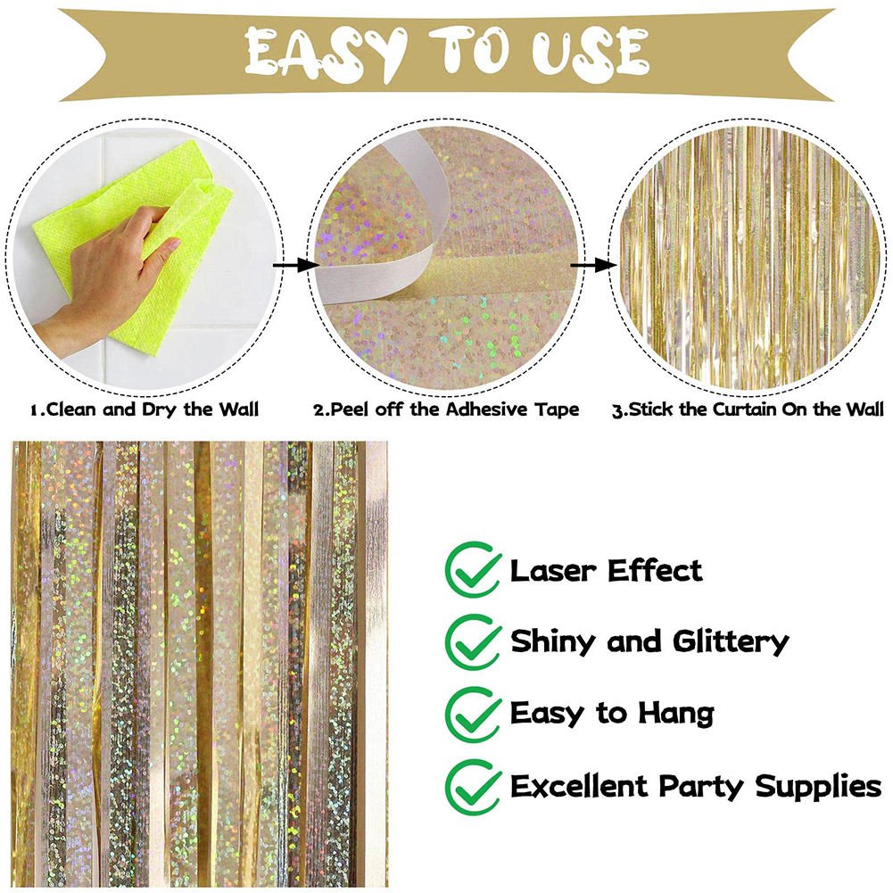 Birthday Wedding Decoration Adult Anniversary Decor Bachelorette Party Backdrop Curtains Glitter Gold Tinsel Fringe Foil Curtain