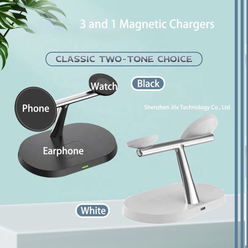 3-in-1 Magnetic Wireless Charger Type-C Fast Charging for IPhone/ Mobile Phones Earphones Smart Watches LED Night Light